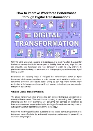 How to Improve Workforce Performance Through Digital Transformation?