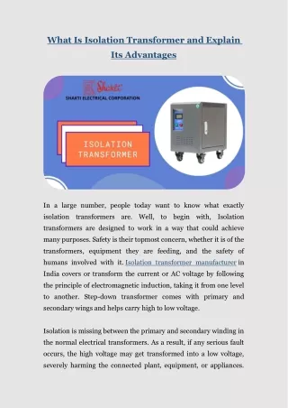 what is isolation transformer and explain