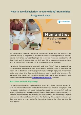 No.1 Humanities Assignment Help Service in Canada @ 30% off