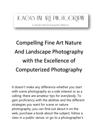 Compelling Fine Art Nature And Landscape Photography with the Excellence of Computerized Photography  - JONGAS FINE ART