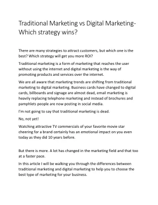 Traditional Marketing vs Digital Marketing - Which strategy wins - SEO Company Coimbatore