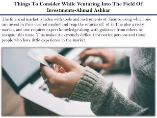 things to consider while venturing into the field