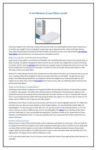 is gel memory foam pillow good