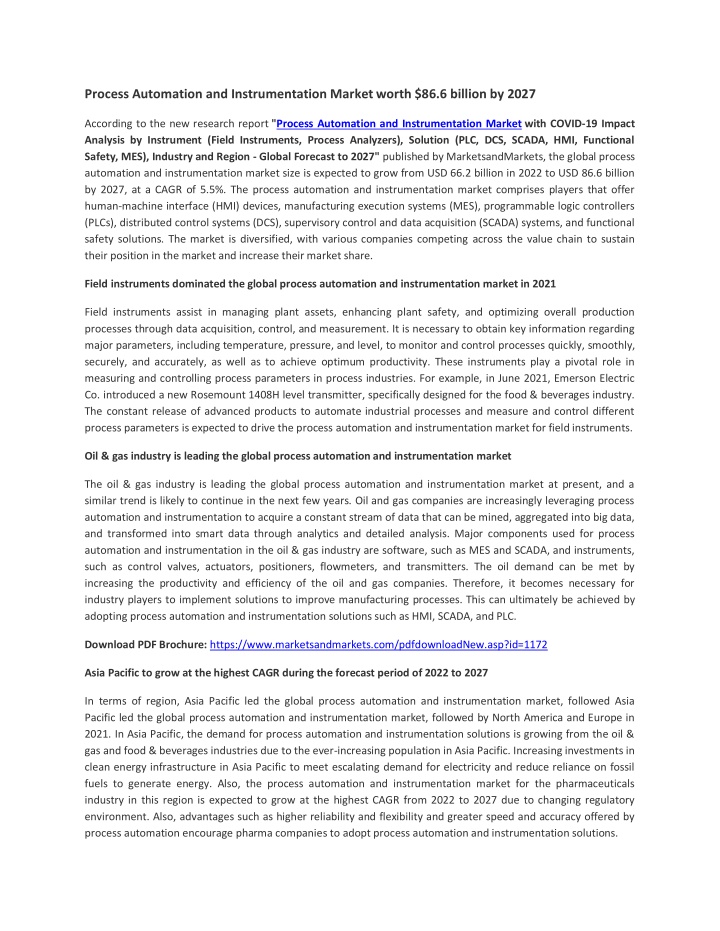 process automation and instrumentation market