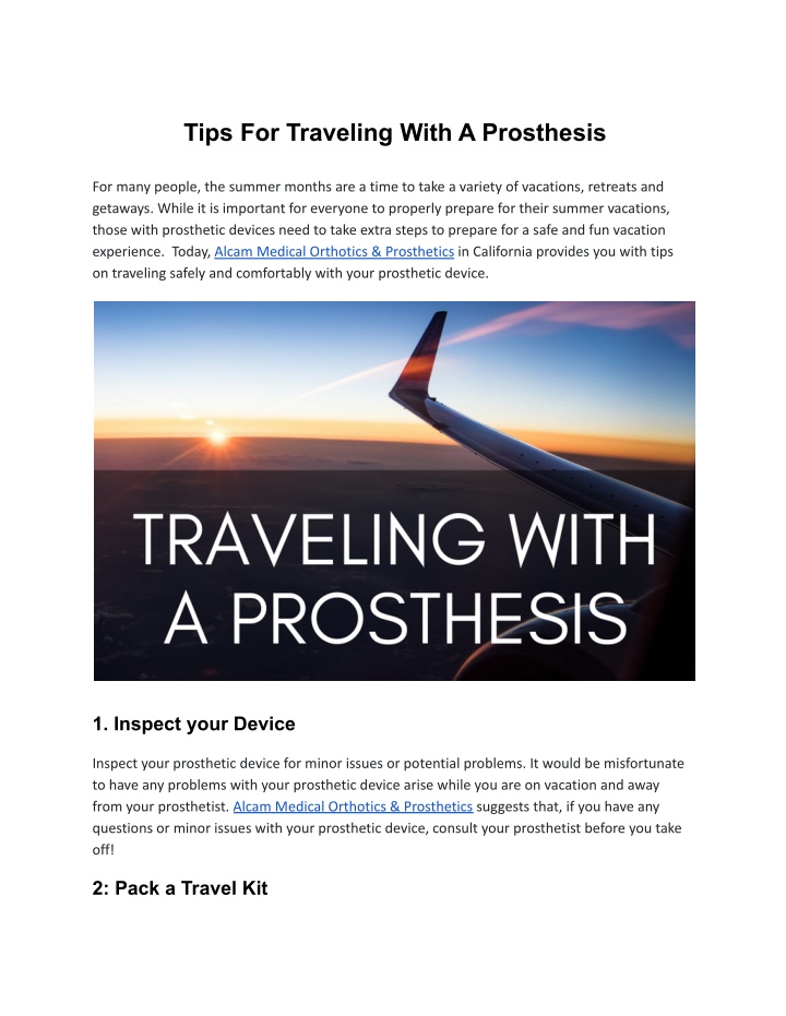 tips for traveling with a prosthesis