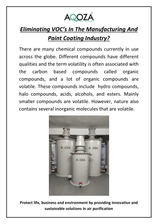 Eliminating VOC’s In The Manufacturing And Paint Coating Industry?