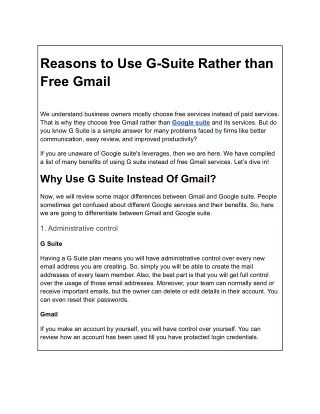 Top Reasons to Use G-Suite Rather than Free Gmail
