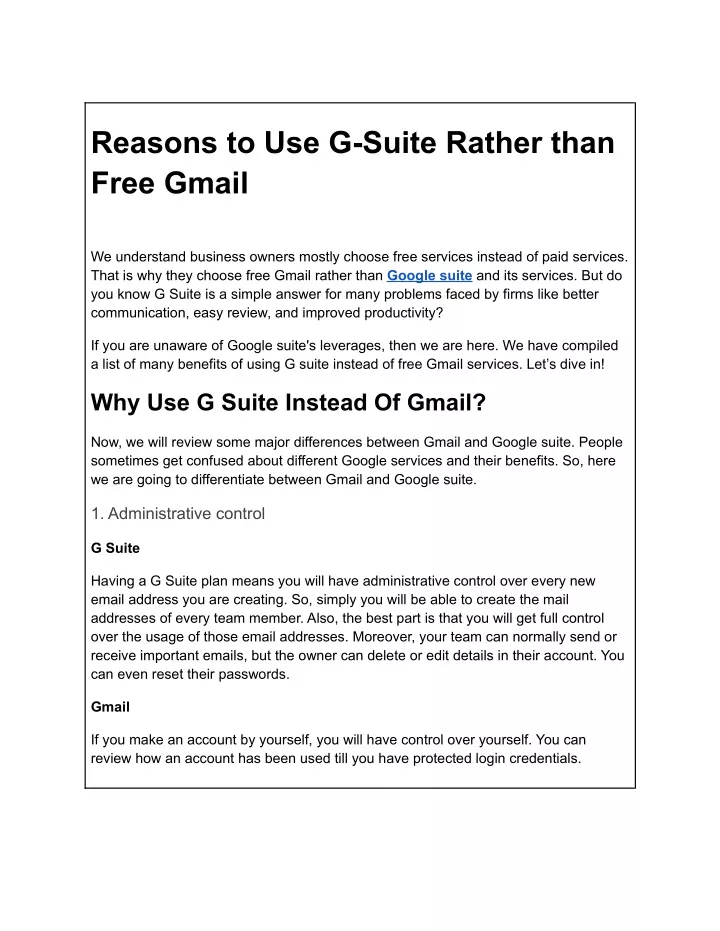 reasons to use g suite rather than free gmail