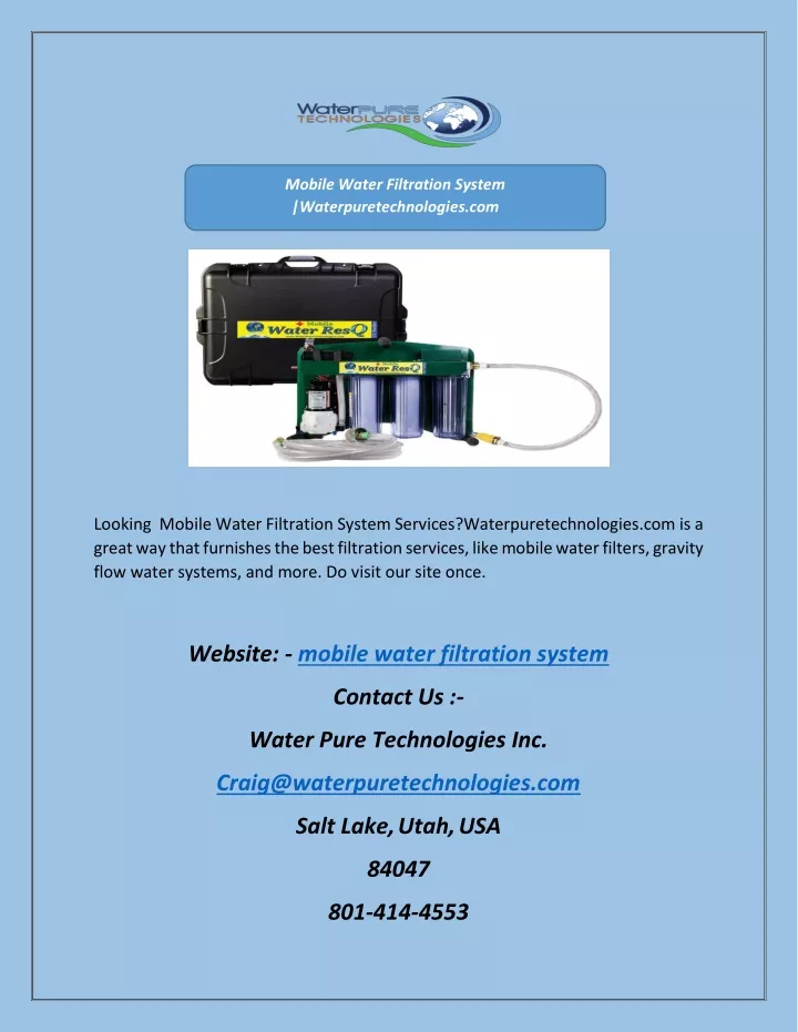 mobile water filtration system