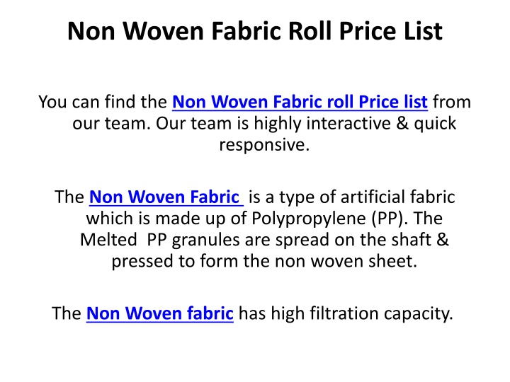 non woven fabric roll price list