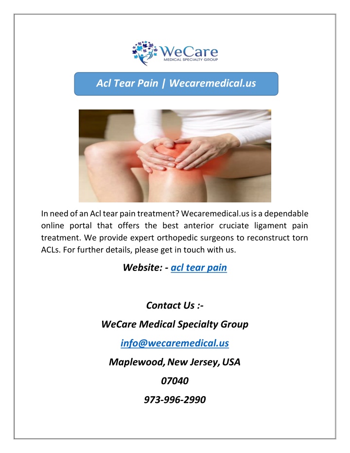 acl tear pain wecaremedical us