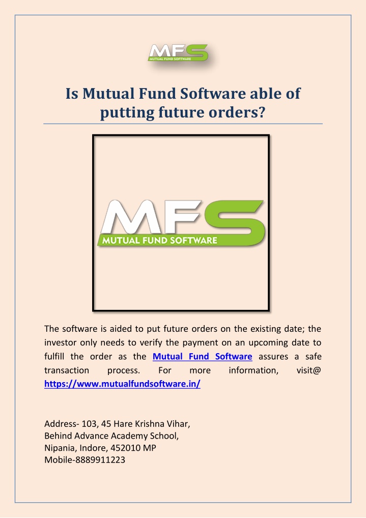 is mutual fund software able of putting future