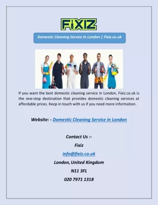 Domestic Cleaning Service In London | Fixiz.co.uk