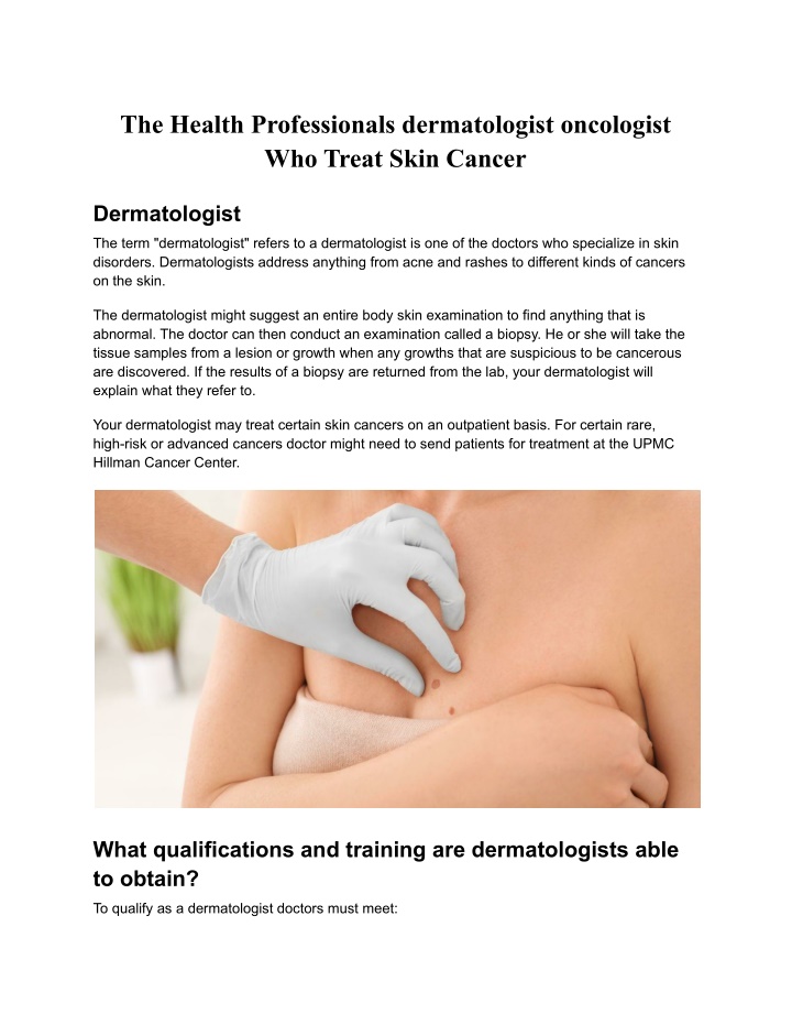 the health professionals dermatologist oncologist
