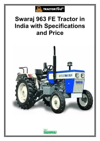 Swaraj 963 FE Tractor in India with Specifications and Price