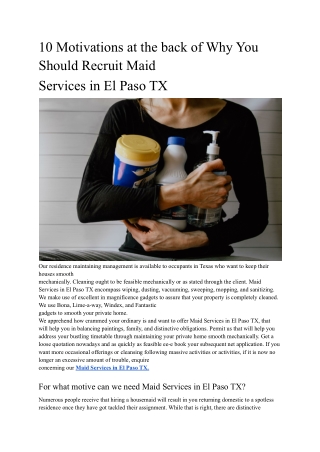 10 Motivations at the back of Why You Should Recruit Maid Services in El Paso TX