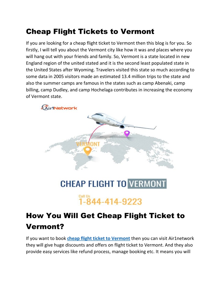 cheap flight tickets to vermont