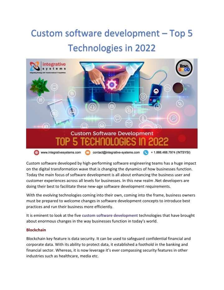 custom software development top 5 technologies