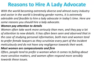 Reasons to Hire A Lady Advocate