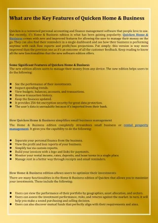 what are the key features of quicken home business