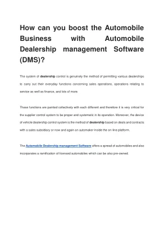 Boost the Automobile Business with Automobile Dealership management Software (DM