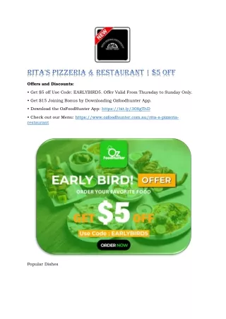 Rita's Pizzeria & Restaurant EARLYBIRD5