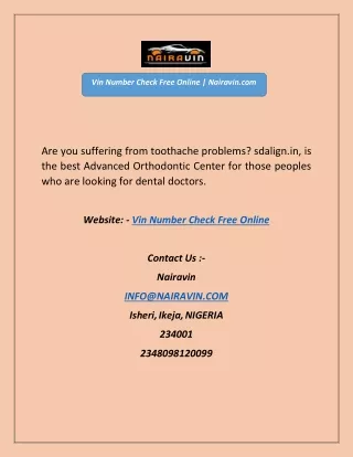 Vin Number Check Free Online | Nairavin.com