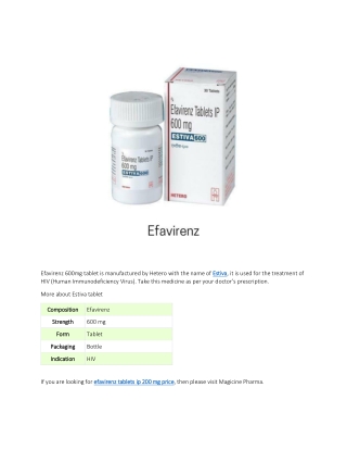 efavirenz 600mg tablet is manufactured by hetero