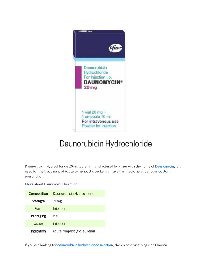daunorubicin hydrochloride 20mg tablet
