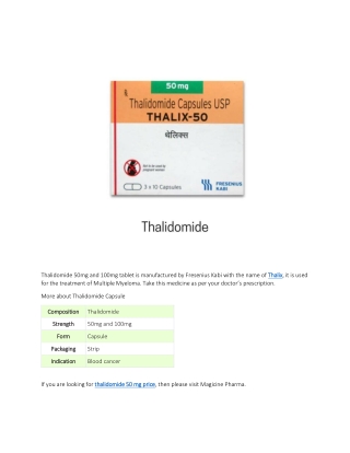 thalidomide 50mg and 100mg tablet is manufactured
