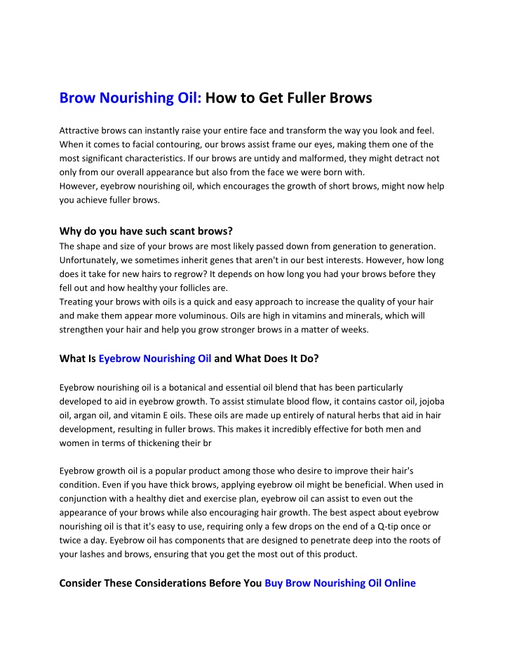 brow nourishing oil how to get fuller brows