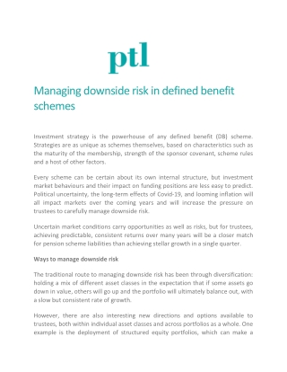 managing downside risk in defined benefit schemes