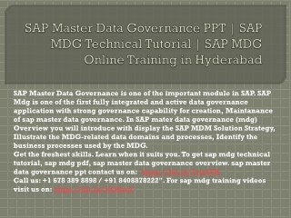 SAP Master Data Governance PPT | SAP MDG Technical Tutorial | SAP MDG Online Tra