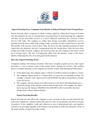 Export Factoring Frees Companies from Hassles of Delayed Payment from Foreign Buyer