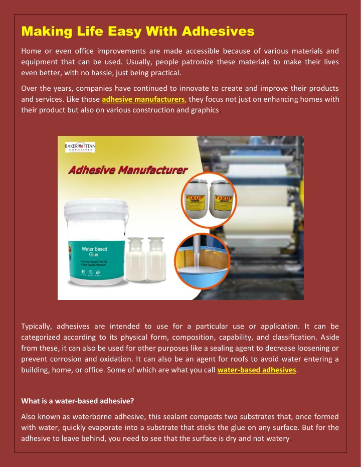 making life easy with adhesives