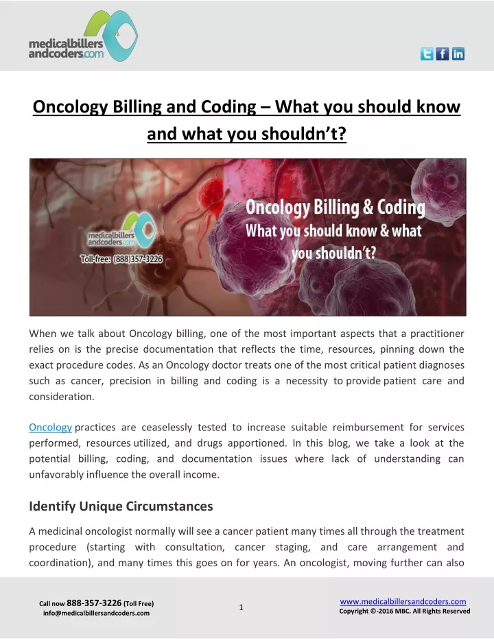 oncology billing and coding what you should know