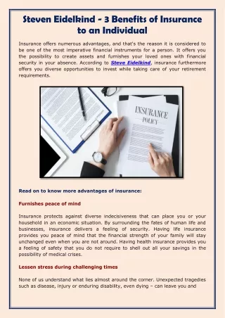 Steven Eidelkind - 3 Benefits of Insurance to an Individual-converted