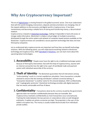 Why are cryptocurrencies important ?