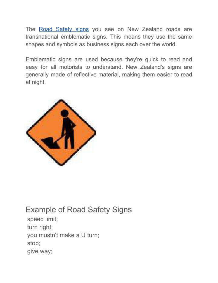 the road safety signs you see on new zealand