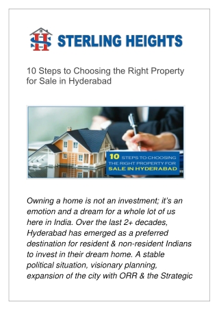 Choosing the Right Property for Sale in Hyderabad | Sterling Height