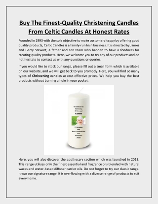 Buy The Finest-Quality Christening Candles From Celtic Candles At Honest Rates