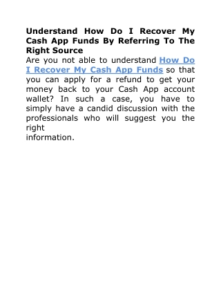 Understand How Do I Recover My Cash App Funds By Referring To The Right Source