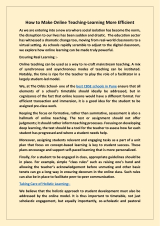 How to Make Online Teaching-Learning More Efficient