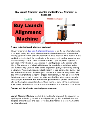 Buy Launch Alignment Machine and Get Perfect Alignment in Seconds