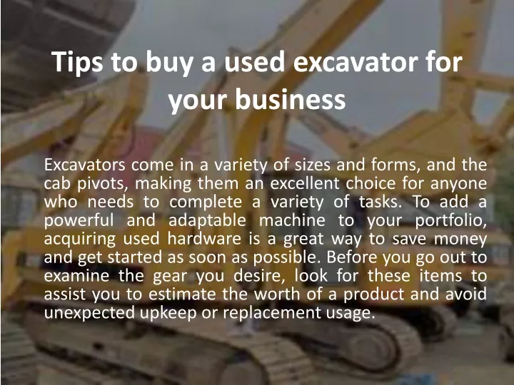 tips to buy a used excavator for your business