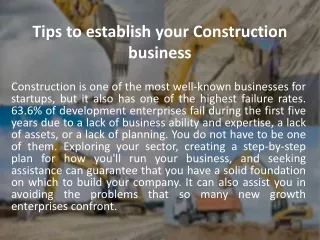 Tips to establish your Construction business