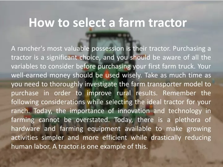 how to select a farm tractor