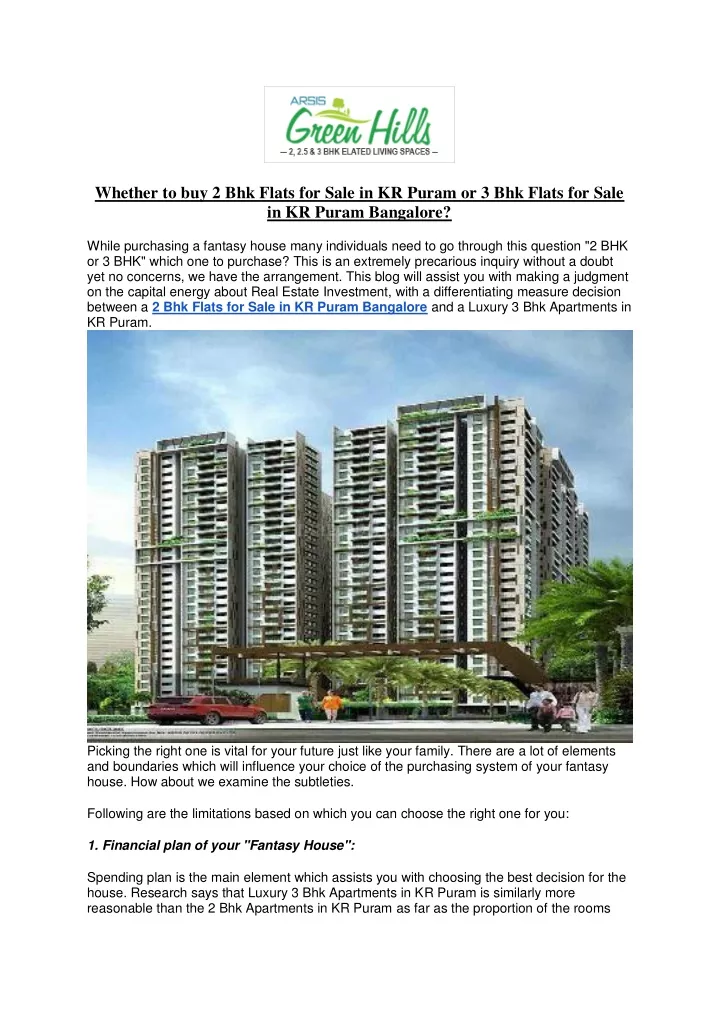 whether to buy 2 bhk flats for sale in kr puram