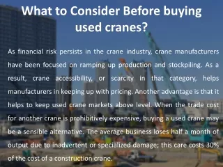 What to Consider Before buying used cranes