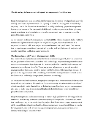the growing relevance of a project management